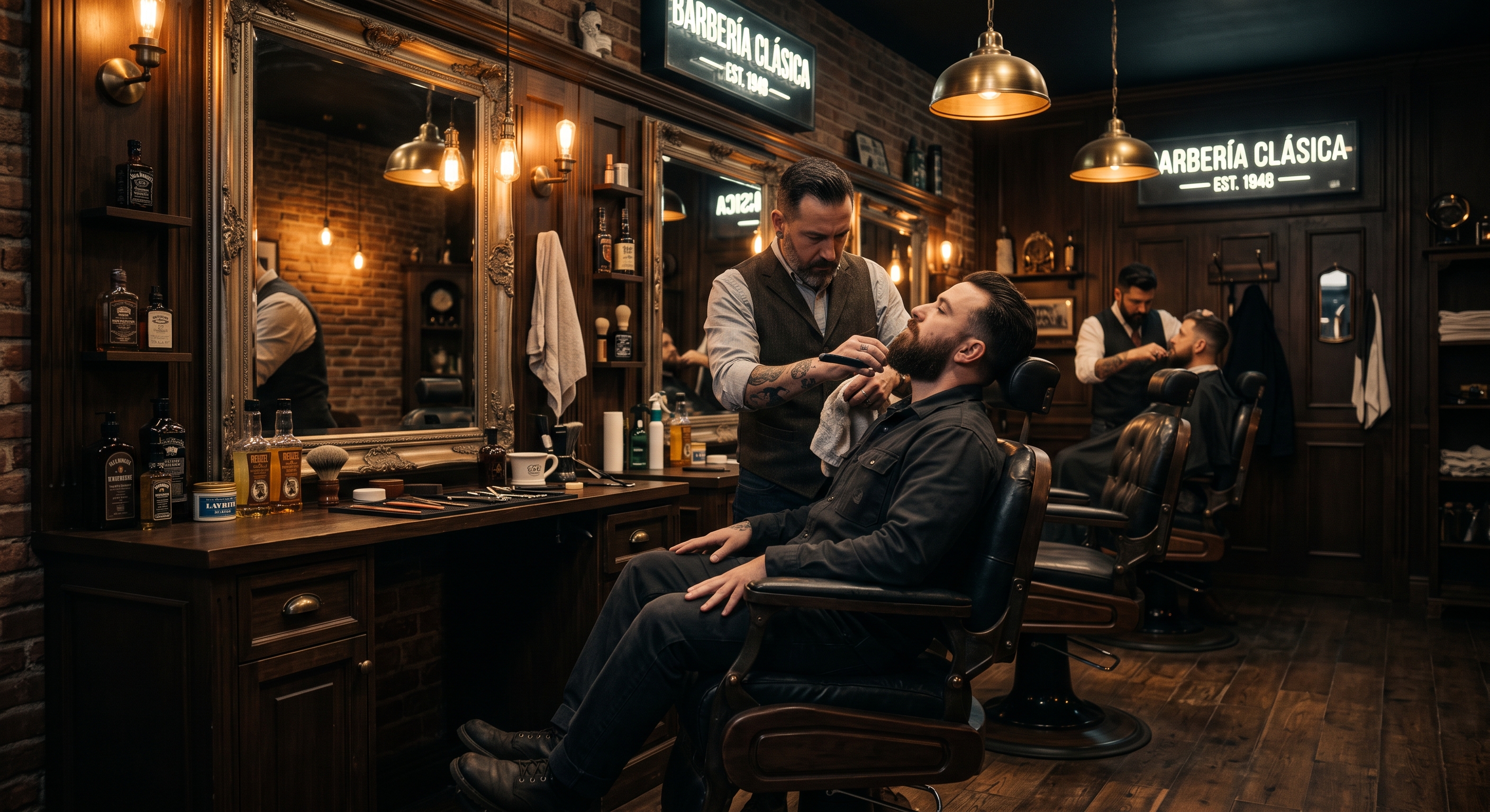 Barbero trabajando en un ritual de barba